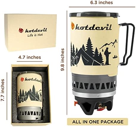 (1.4-Litre) Backpacking Camping Stove Portable Cooking System with Piezo Ignition, Outdoor Mini Burner Camping Stove Kit Propane, Ideal for Hiking Fishing Hunting Emergency & Survival