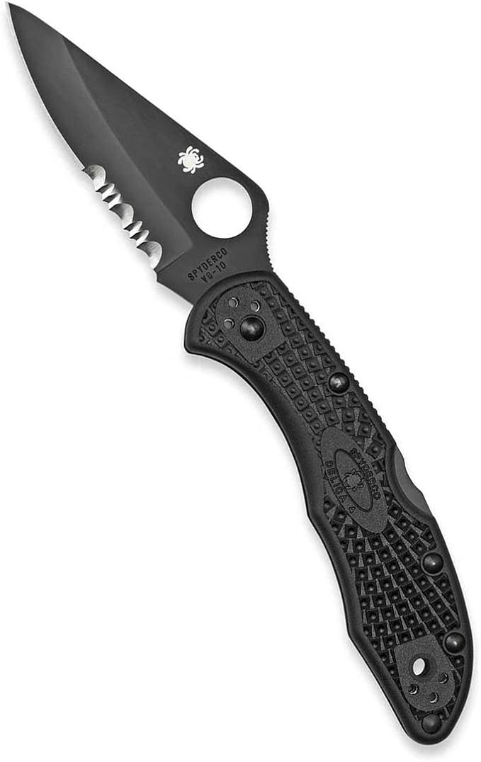 Spyderco Delica 4 Lightweight Signature Knife with 2.90" Saber-Ground Black Steel Blade and FRN Handle - CombinationEdge - C11PSBBK
