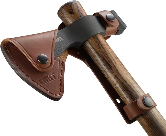 CRKT Black Woods Chogan Tomahawk Axe: RMJ T-Hawk Lightweight Outdoor Camping Axe with Hammerhead, Forged Carbon Steel Blade, Hickory Wooden Handle, Includes Sheath 2730KS