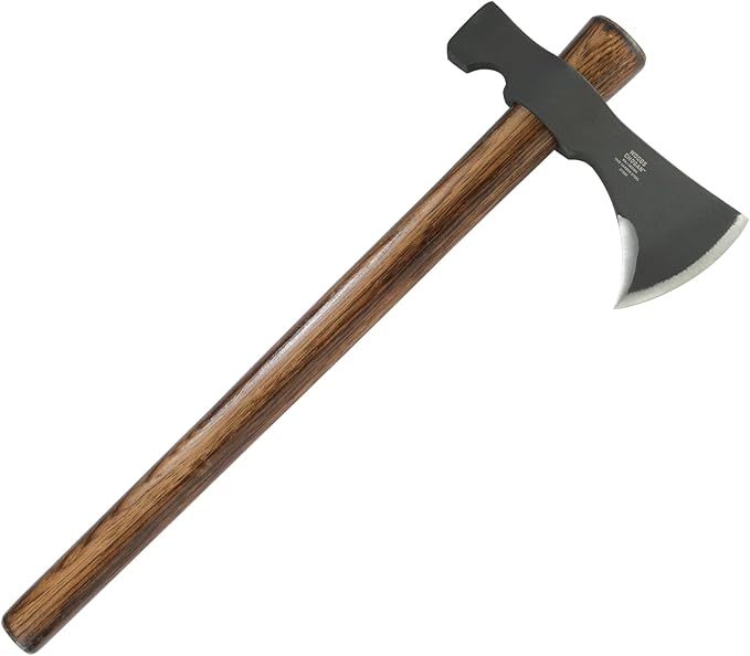 CRKT Black Woods Chogan Tomahawk Axe: RMJ T-Hawk Lightweight Outdoor Camping Axe with Hammerhead, Forged Carbon Steel Blade, Hickory Wooden Handle, Includes Sheath 2730KS