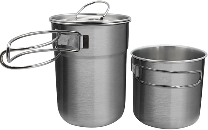 2Pcs 4Pcs Foldable Camping Cups and Mugs Pot 304-Food-Grade Stainless Steel Outdoor-cookware-Set with Vented lid