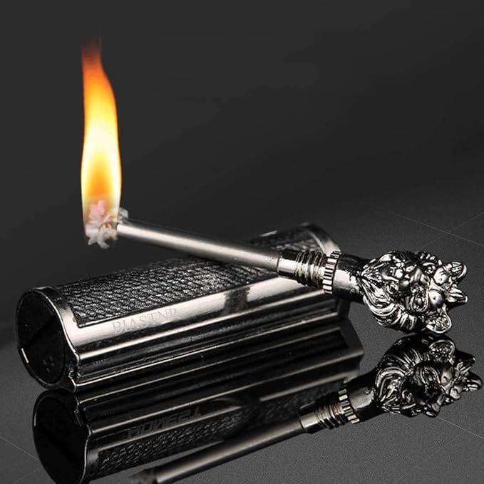 Permanent Match Keychain Lighter, Flint Matchstick Fire Starter Lighter, Reusable Flint Waterproof Camping Emergency Survival Gear (Lion)