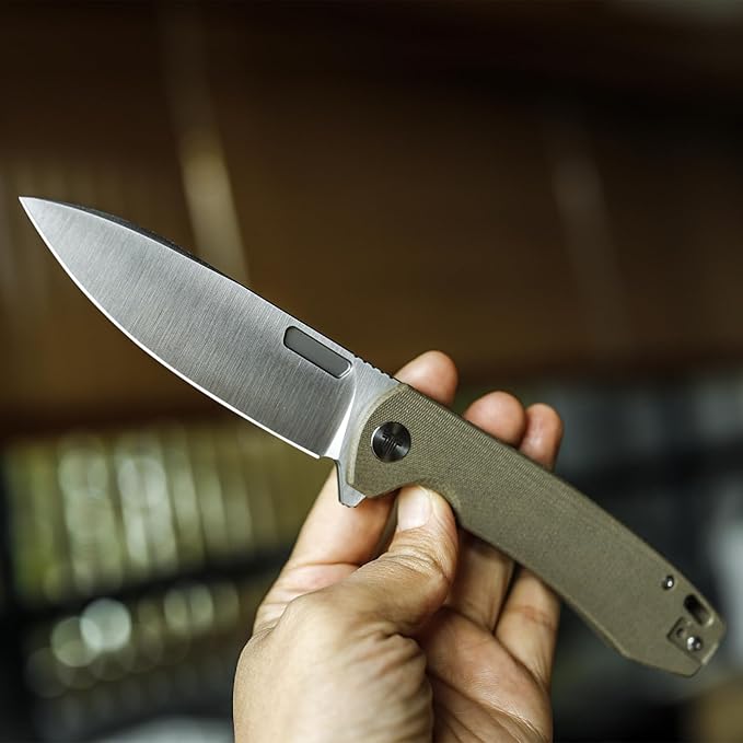 Folding Pocket Knife for Men,3.74in Sandvik 14C28N Blade and Liner Lock Micarta Handle with Reversible Deep Carry Clip,Outdoor Camping Hunting EDC Knives,Columba-04GC