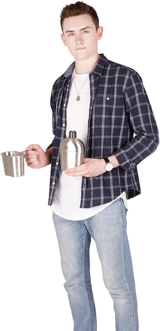 Goetland Stainless Steel WWII US Army Canteen Water Bottler Military Canteen Kit 1QT with 0.5QT Cup Nylon Pouch G.I.