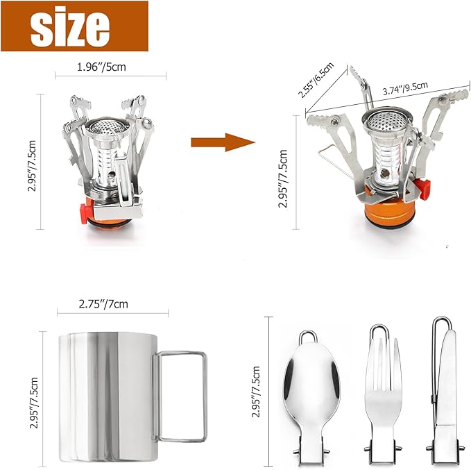 Camping Cookware Set Portable Backpacking Stove Kit, Mini Camp Stove with Non-Stick Lightweight Pots Pans and Stainless Steel Fork Knife Spoon for Outdoor Camping Hiking Cooking Gear