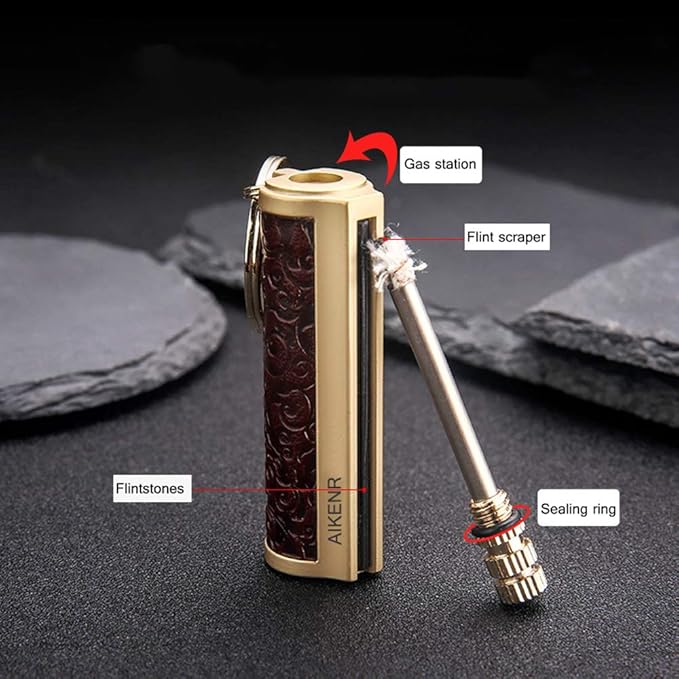 BOLLAER Keychain Matchstick Fire Starter, Permanent Metal Match Flint Lighter Waterproof Matchstick Survival Flint Fire Starter for Camping Emergency Surviva (Red)