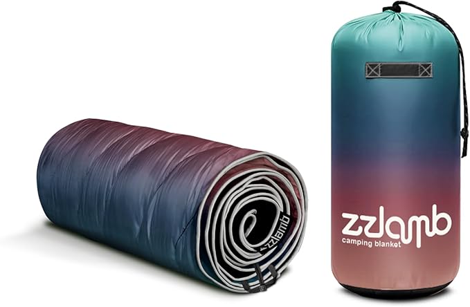 zzlamb Camping Blanket, Lightweight Cloak Puffy Down Alternative Travel Blanket, Portable & Windproof Warm Outdoor Blanket, Cozy Quilt Plane Car Picnic Hammock Beach Backpacking, 52x75in