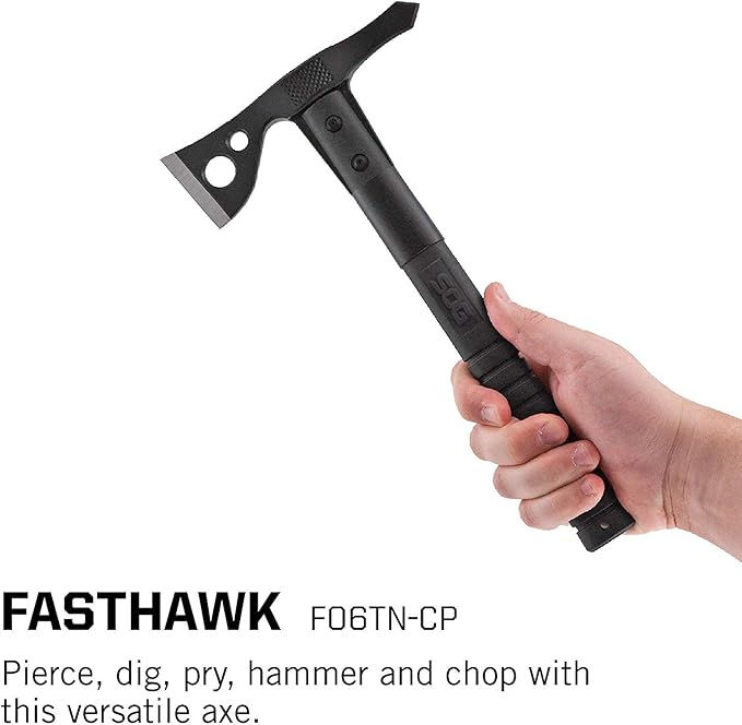 SOG FastHawk Polished Tomahawk - Tactical Axe with Sheath, Throwing Hatchet w/ Hammer Axe Edge for Competition Throwing, Camping, Hunting (F06PN-CP)