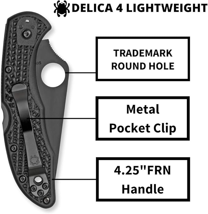 Spyderco Delica 4 Lightweight Signature Knife with 2.90" Saber-Ground Black Steel Blade and FRN Handle - CombinationEdge - C11PSBBK