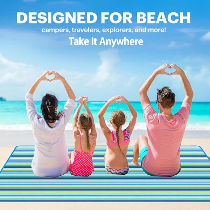 K Y KANGYUN Large Beach Blanket Picnic Blankets Sandproof WaterproofMat for Beach, Travel, Camping, Hiking, Park Grass,Home Foldable80x60in (Blue)