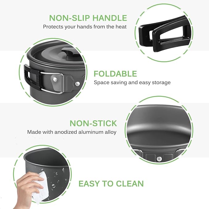 TOMSHOO Camping Cookware Mess Kit, Lightweight Camping Cooking Set Alumina Backpacking Camping Pots Pans Kettle Set for Outdoor Backpacking Hiking Picnic Included Carry Bag
