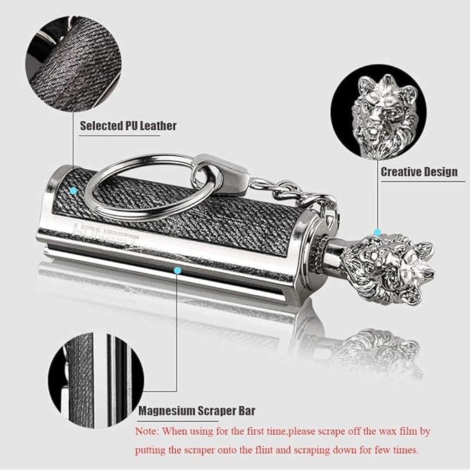 Permanent Match Keychain Lighter, Flint Matchstick Fire Starter Lighter, Reusable Flint Waterproof Camping Emergency Survival Gear (Lion)