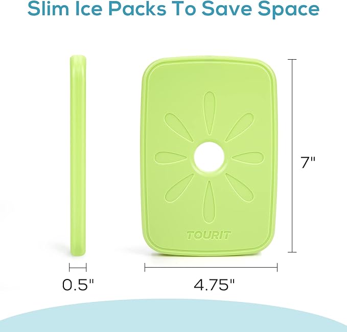 TOURIT Ice Packs for Lunch Boxes/Bags and Coolers, Lunch Box Cooler Ice Packs Reusable, Slim and Long Lasting Cool Pack for Work, Picnic or Camping