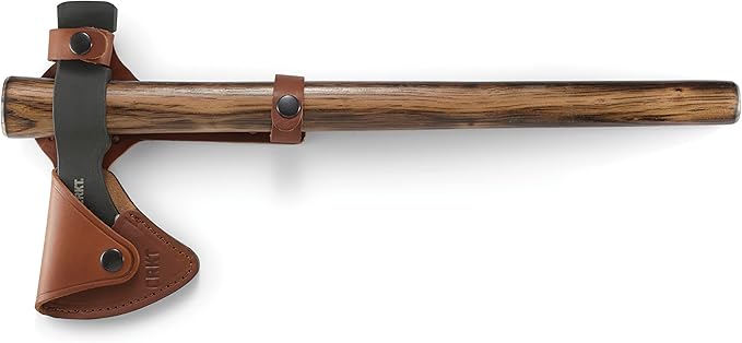 CRKT Black Woods Chogan Tomahawk Axe: RMJ T-Hawk Lightweight Outdoor Camping Axe with Hammerhead, Forged Carbon Steel Blade, Hickory Wooden Handle, Includes Sheath 2730KS