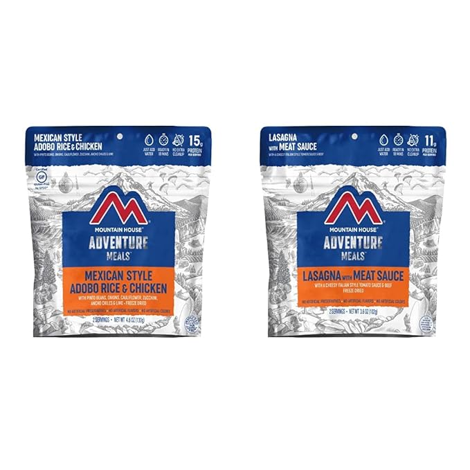Mountain House Mexican Style Adobo Rice & Chicken | Freeze Dried Backpacking & Camping Food | 2-Servings | Gluten-Free & Lasagna with Meat Sauce | Freeze Dried Backpacking & Camping Food |2 Servings