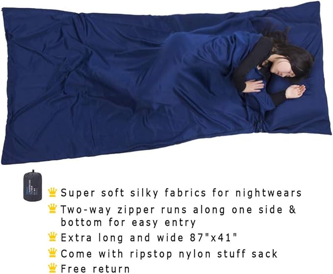 Browint Premium Sleeping Bag Liner with All Around Two-Way Zippers, 87"x41" Extra Wide Sleeping Sack for Hotel, Breathable Lightweight Travel Sheet, Multifunctional Bed Sheet for Camping, All Seasons