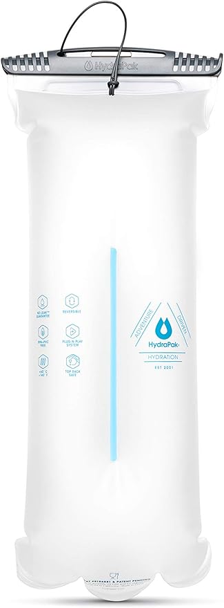 HydraPak Shape-Shift (for 2L or 3L Hydration Packs) Low-Profile Water Bladder/Reservoir for Hydration Backpacks - High Flow Bite Valve, Leak Proof, Fully Reversible, and Dishwasher Safe