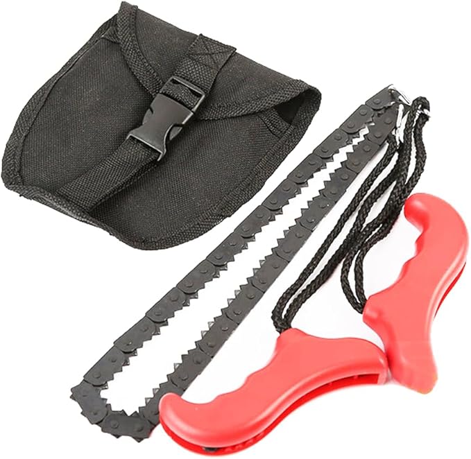 21" Pocket Chainsaw With Handles Survival Saw - Pocket Saw Folding Hand Saw Chain Portable Hand Saw Rope Saw for Trees with Bag Cutting Teeth Camping Saw Folding Wood Saw Hunting Saws