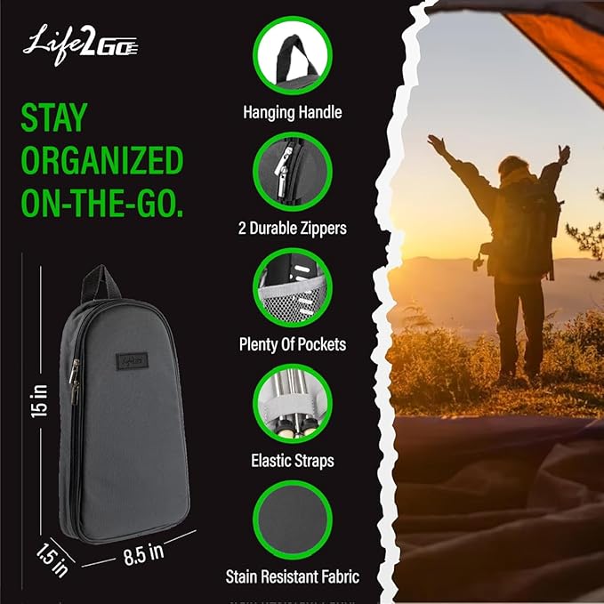 Camp Cooking Utensil Set & Outdoor Kitchen Gear Cookware Kit, Portable Compact Carry Case for Camping, Hiking, Travel, BBQ Grilling Stainless Steel Accessories Spoon & Fork