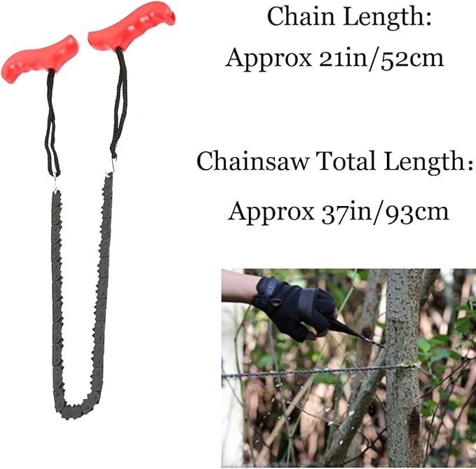 21" Pocket Chainsaw With Handles Survival Saw - Pocket Saw Folding Hand Saw Chain Portable Hand Saw Rope Saw for Trees with Bag Cutting Teeth Camping Saw Folding Wood Saw Hunting Saws