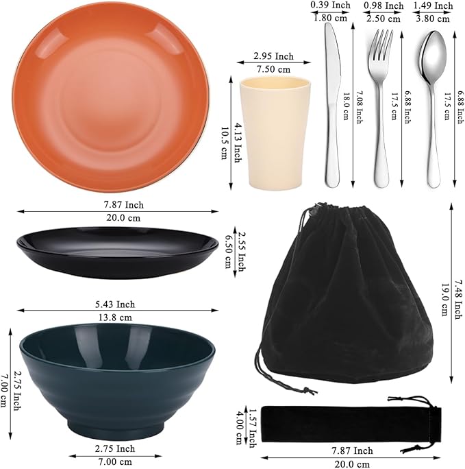 Kyraton Camping Utensils, Camping Mess Kit for Travel, Camping, Picnic, Outdoor, Camping Gear Include Knife, Spoon, Fork Silverware Set, Cup, Bowl, Plate, Camping Essentials for 1