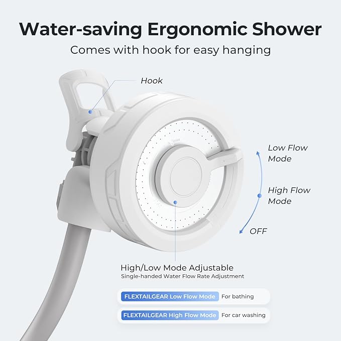 FLEXTAILGEAR MAX SHOWER Ultralight Rechargeable Outdoor Shower Pump, Portable Camping Showerhead Handheld, Travel Shower with USB-C Water Pump for Hiking, Car wash, Pet Cleaning, Beach Vacations
