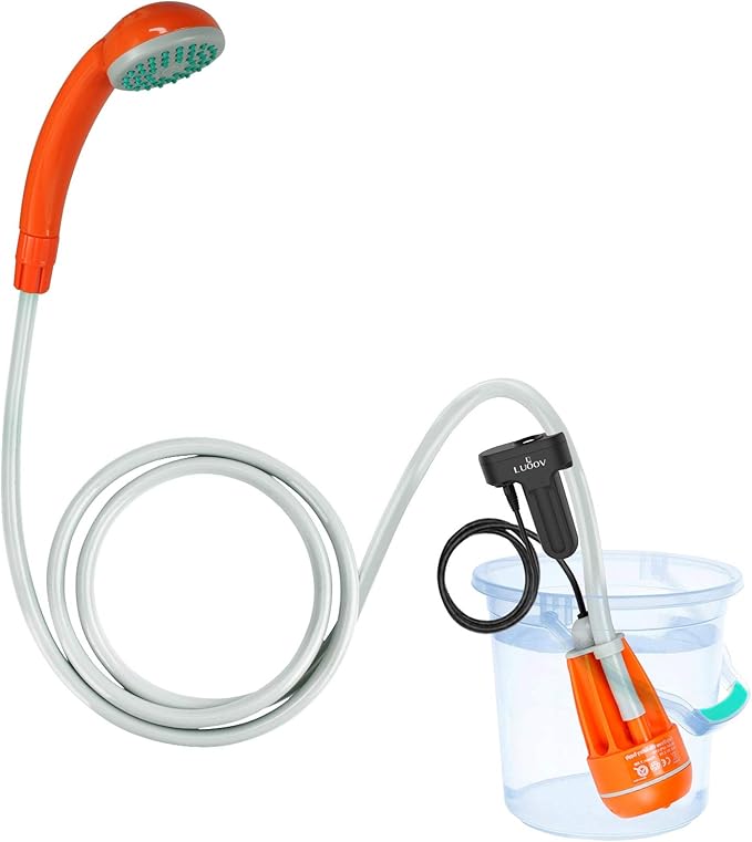 Portable Camping Shower,w/3.7V Pump Rechargeable Battery, Handheld Outdoor Shower Head for Camping,Hiking,Traveling Use Portable Shower