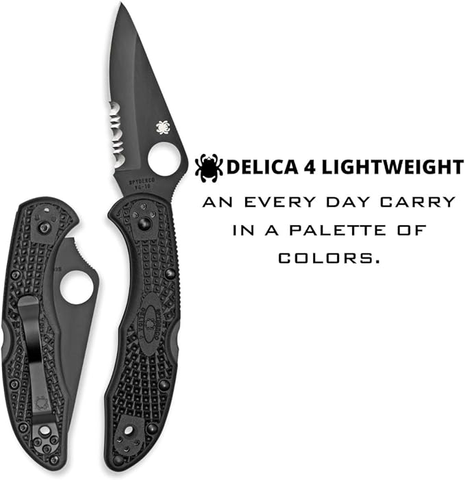 Spyderco Delica 4 Lightweight Signature Knife with 2.90" Saber-Ground Black Steel Blade and FRN Handle - CombinationEdge - C11PSBBK