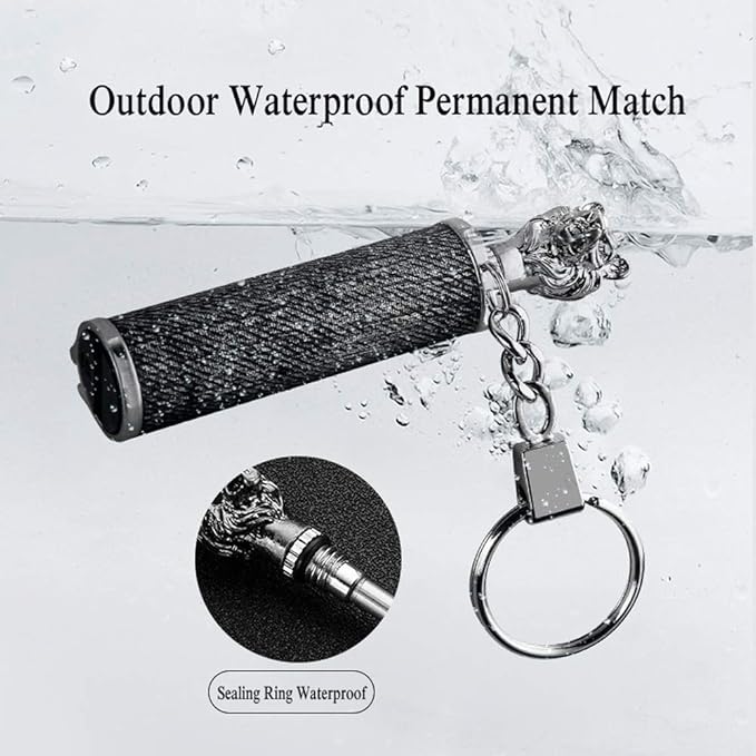 Permanent Match Keychain Lighter, Flint Matchstick Fire Starter Lighter, Reusable Flint Waterproof Camping Emergency Survival Gear (Lion)
