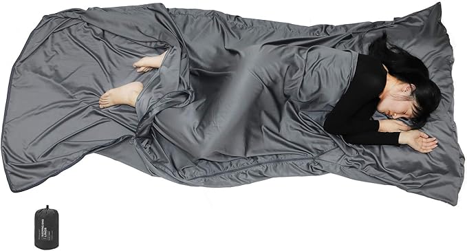 Browint Premium Sleeping Bag Liner with All Around Two-Way Zippers, 87"x41" Extra Wide Sleeping Sack for Hotel, Breathable Lightweight Travel Sheet, Multifunctional Bed Sheet for Camping, All Seasons