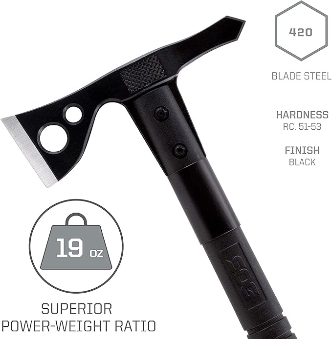 SOG FastHawk Polished Tomahawk - Tactical Axe with Sheath, Throwing Hatchet w/ Hammer Axe Edge for Competition Throwing, Camping, Hunting (F06PN-CP)