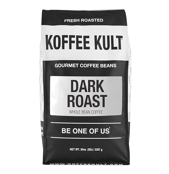 Koffee Kult Dark Roast Whole Bean Coffee 100% Arabica Coffee Beans Gourmet Artisan Blend with Chocolate & Cinnamon Notes 80oz Resealable Bag