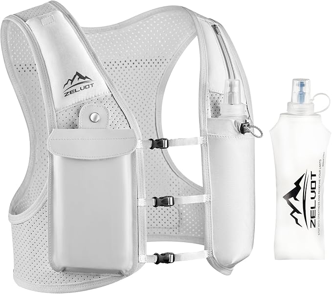 Running Vest for Women Men, USA Original Patent, Adjustable Chest Straps Running Hydration Vest with 500ml Soft Flask, Breathable Reflective Running Vest for Trail Running Hiking