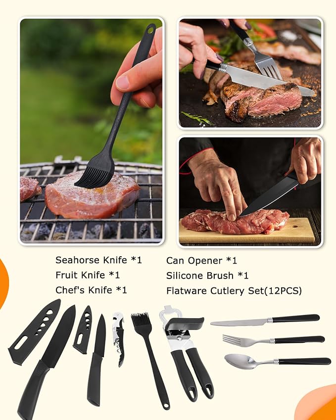 Camping Cooking Utensils Set - 33Pcs/45Pcs Camping Cooking Set Car Camping Essentials Gear for Camp Kitchen Cooking and Grilling, Ideal Gift for RV Tent Camper, Picnics, BBQs