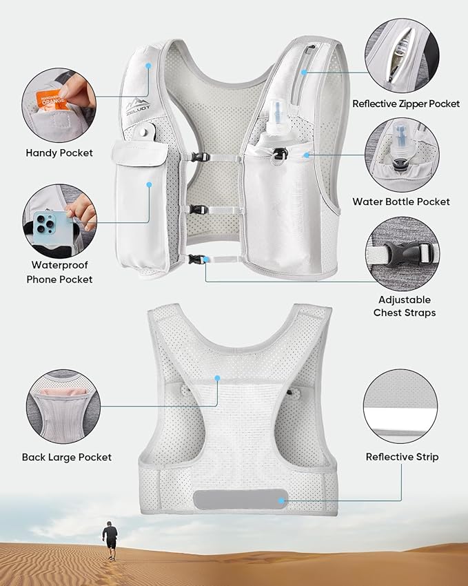 Running Vest for Women Men, USA Original Patent, Adjustable Chest Straps Running Hydration Vest with 500ml Soft Flask, Breathable Reflective Running Vest for Trail Running Hiking