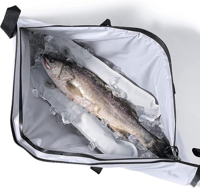 Buffalo Gear Insulated Fish Cooler - Leakproof Kill Bag with 2 Reusable Cooler Ice Packs - Portable Waterproof Zipper