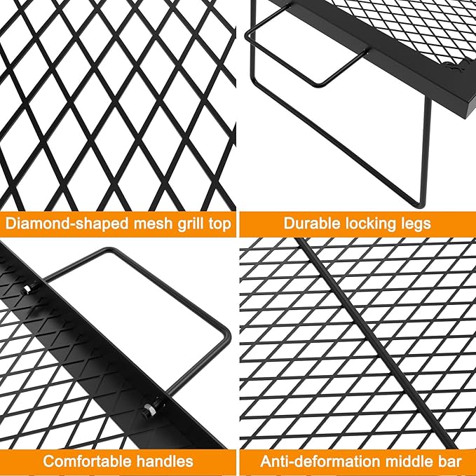 23" Fireplace Cooking Grate Camping Fire Cooking Rack, Folding Campfire Grill Folding Campfire Grill Cooking Racks, Grill Grate Over the Fire Cooking Equipment Camping Cooking Accessories for Outside