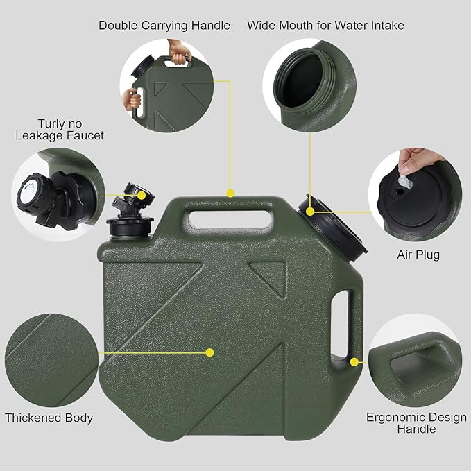 Camping Water Jug, 2.6 Gallnon Water Containers BPA Free Water Storage with Spigot No Leakage Portable Emergency Water Tank Canteens for Outdoor Hiking Camping Picnic Supplies Green