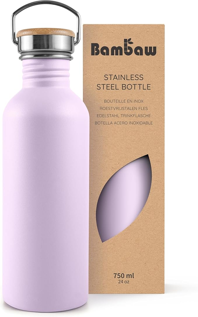Bambaw 24 oz Water Bottle Stainless Steel, Lavender Water Bottle without Straw, Non-insulated Single Wall Stainless Steel Bottle, Hiking Water Bottle, Metal Water Bottle 24 oz – Lavender Haze