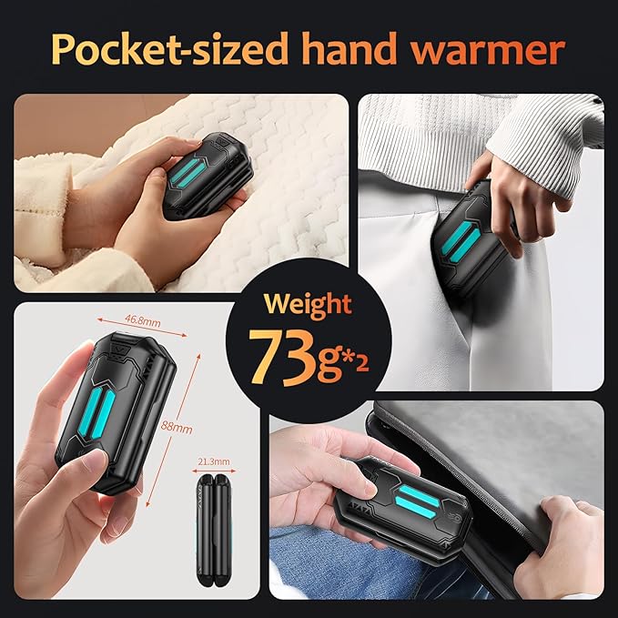 AI Hand Warmers Rechargeable 2 Pack, 6000mAh Electric Hand Warmers with 3 Heat Settings 20Hrs Long Lasting Portable Pocket Heater for Outdoor Camping, Hunting, Golf, Winter Gifts