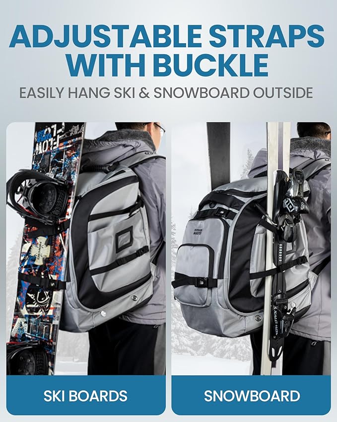 OutdoorMaster Ski Boot Bag, 65L Waterproof Ski Snowboard Boots Shoulder Pad Skiing Backpack for Helmets, Goggles Men & Women
