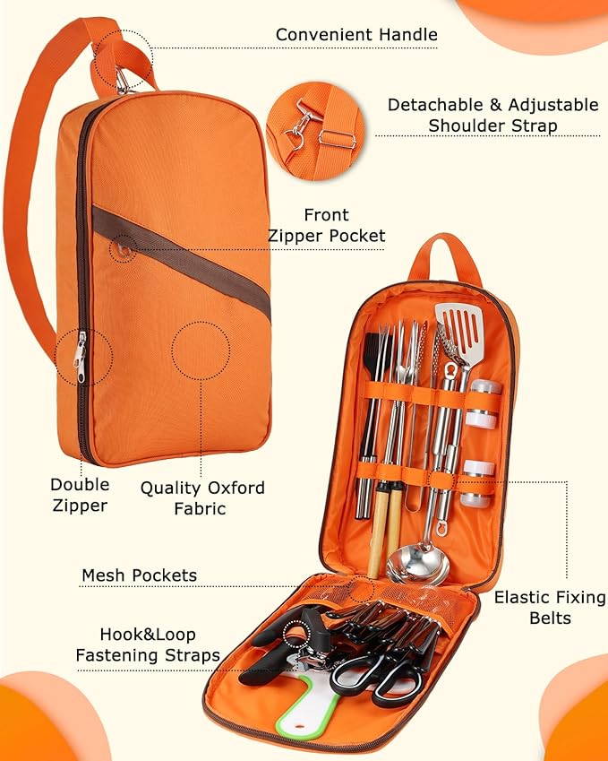 Camping Cooking Utensils Set - 33Pcs/45Pcs Camping Cooking Set Car Camping Essentials Gear for Camp Kitchen Cooking and Grilling, Ideal Gift for RV Tent Camper, Picnics, BBQs