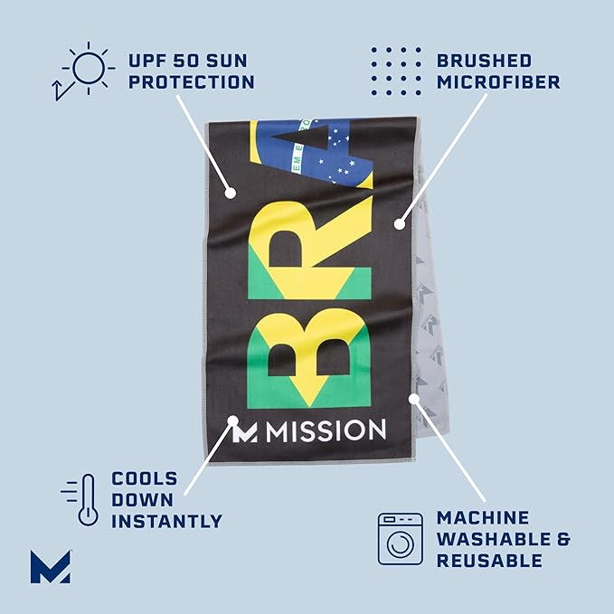 MISSION Original Cooling Towel, Brazil - Soft, Durable Microfiber - Cools Up to 2 Hours - UPF 50 Sun Protection - Machine Washable