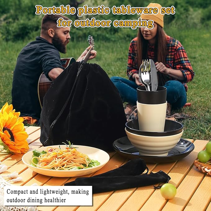 Kyraton Camping Utensils, Camping Mess Kit for Travel, Camping, Picnic, Outdoor, Camping Gear Include Knife, Spoon, Fork Silverware Set, Cup, Bowl, Plate, Camping Essentials for 1