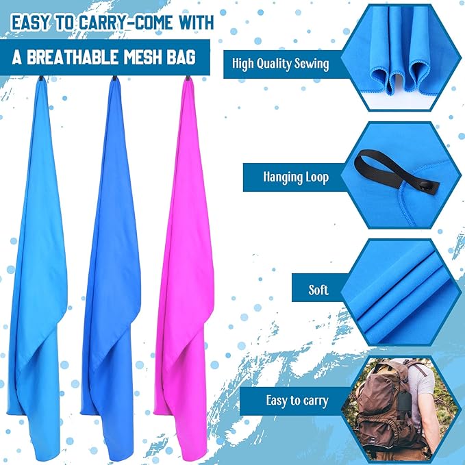 Mixweer Oversized Microfiber Beach Towel Bulk 30 x 60 Large Microfiber Travel Towel Lightweight Quick Dry Body Towel for Cruise Holiday Camping Backpacking Hiking Swimming Sport(Stylish Colors, 6 Pcs)