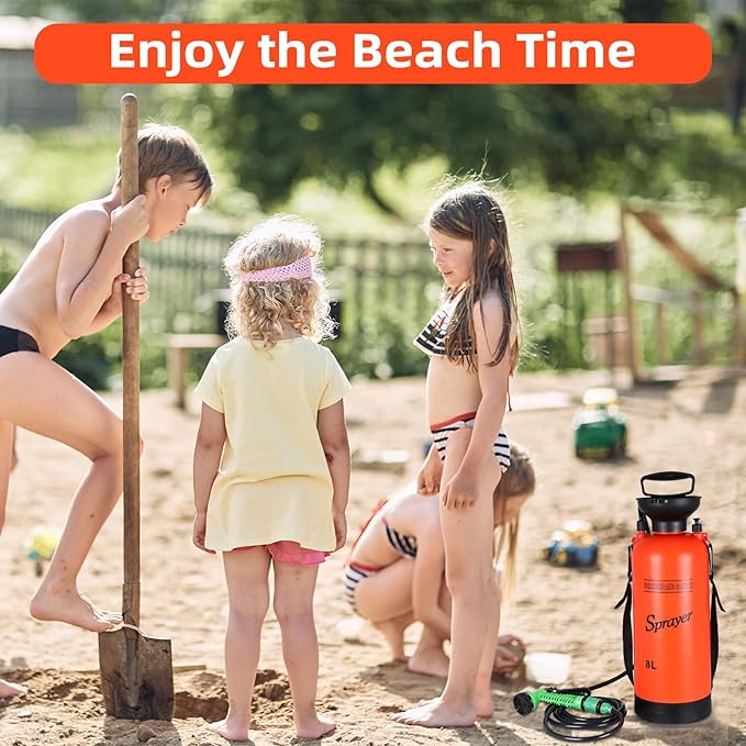 Finderomend 2.1 Gallon Portable Shower for Camping with 7 Spray Modes, Hand Press Camping Shower with Removable Hose and Shower Head,8L Pressure Rinse Kits for Hiking Traveling Garden Beach Pet Shower