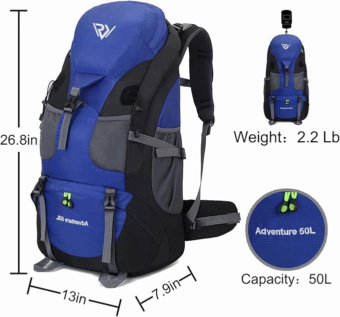 50L Hiking Backpack, Waterproof Lightweight Daypack for Outdoor Camping Travel