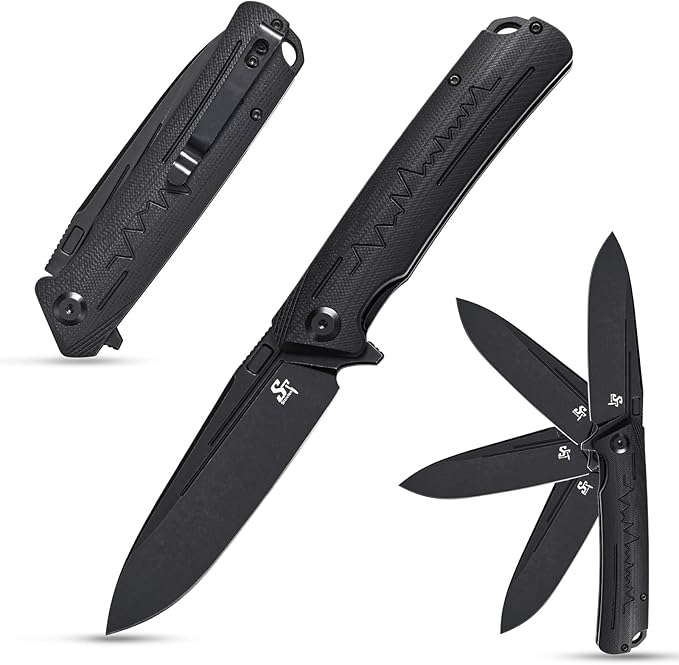 Sitivien ST136 Folding Knife,D2 Blade,G10 Handle EDC Tool Knife for Outdoor Hiking Camping(Black)