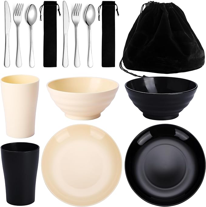 Kyraton Camping Utensils, Camping Mess Kit for Travel, Camping, Picnic, Outdoor, Camping Gear Include Knife, Spoon, Fork Silverware Set, Cup, Bowl, Plate, Camping Essentials for 1