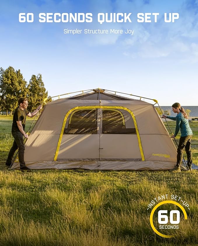 FanttikOutdoor Camping Tent, Lightweight 8/10 Person Instant Cabin Tent Setup in 60 Seconds with Rainfly & Windproof, Ultralight with Carry Bag for Family Camping & Hiking, Upgraded Ventilation